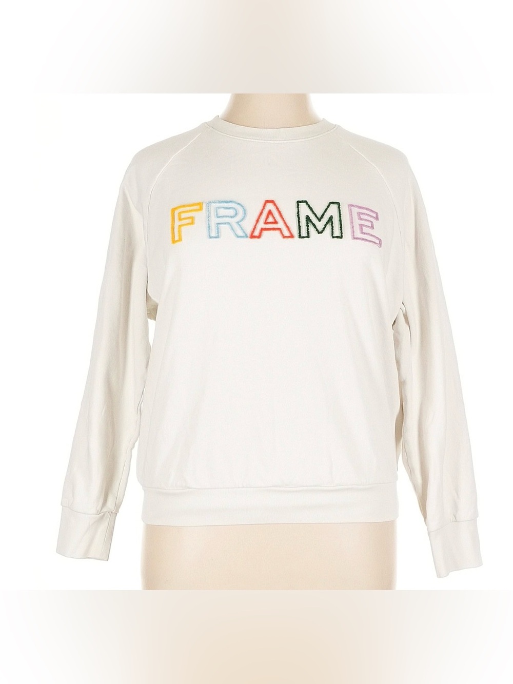Frame Denim Cream Sweatshirt with Multicolor Embroidered Logo